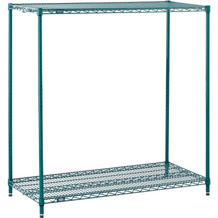 GLOBAL INDUSTRIAL Nexel 2 Tier Wire Shelving Starter Unit, Poly-Green, 48W x 18D x 34H B3050152